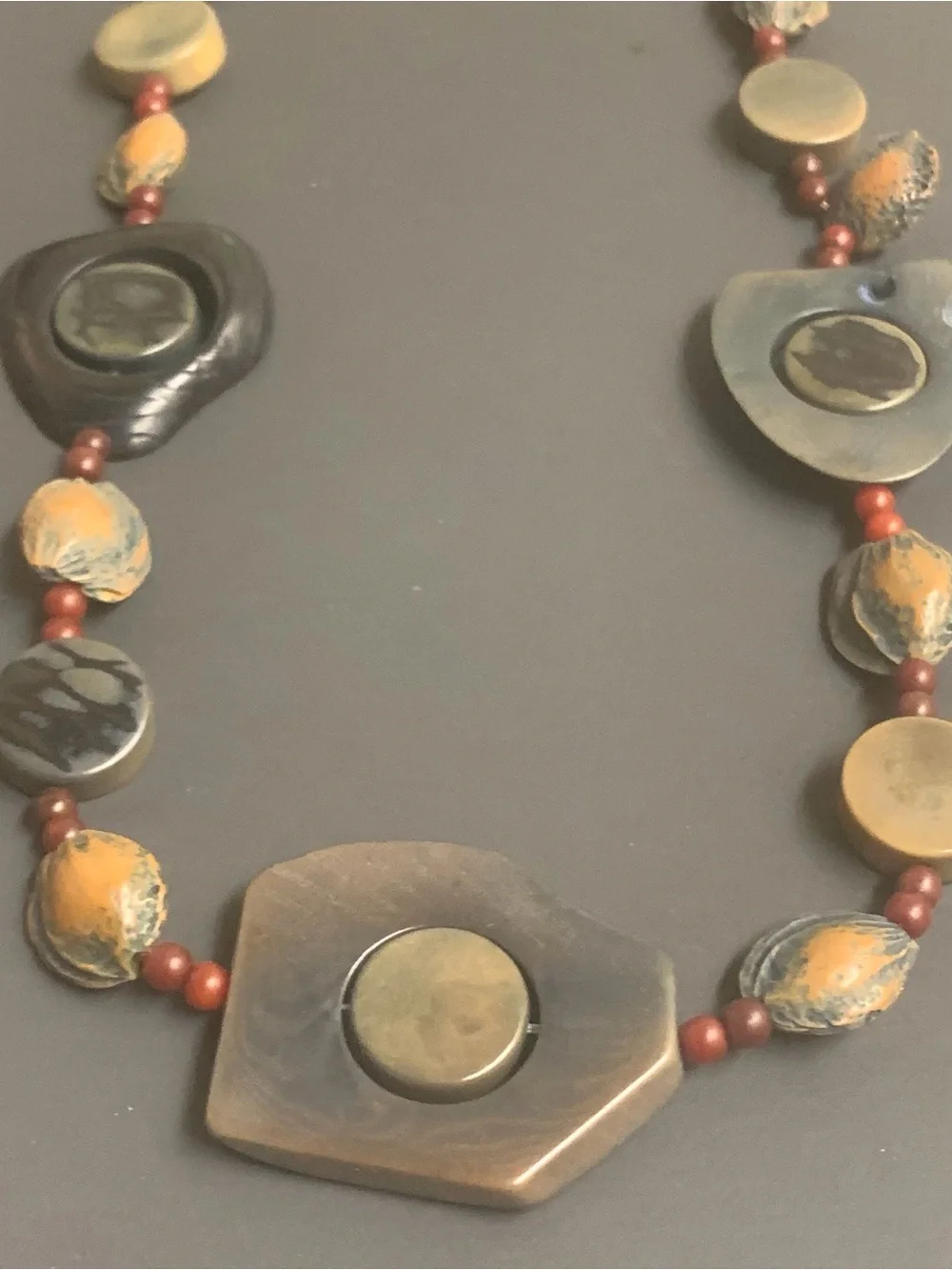 Vintage Handcrafted Tagua Nut Beads Statement Necklace 30”